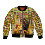 Equatorial Guinea Bomber Jacket - Lion Print and Traditional African Kente Patterns