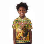Equatorial Guinea Kid Polo Shirt - Lion Print and Traditional African Kente Patterns