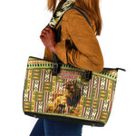 Equatorial Guinea Leather Tote Bag - Lion Print and Traditional African Kente Patterns
