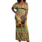 Equatorial Guinea Off Shoulder Maxi Dress - Lion Print and Traditional African Kente Patterns