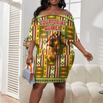 Equatorial Guinea Off Shoulder Short Dress - Lion Print and Traditional African Kente Patterns