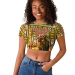 Equatorial Guinea Raglan Cropped T shirt - Lion Print and Traditional African Kente Patterns