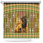 Equatorial Guinea Shower Curtain - Lion Print and Traditional African Kente Patterns
