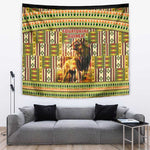 Equatorial Guinea Tapestry - Lion Print and Traditional African Kente Patterns