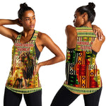 Equatorial Guinea Women Racerback Tank - Lion Print and Traditional African Kente Patterns