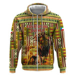 Equatorial Guinea Zip Hoodie - Lion Print and Traditional African Kente Patterns