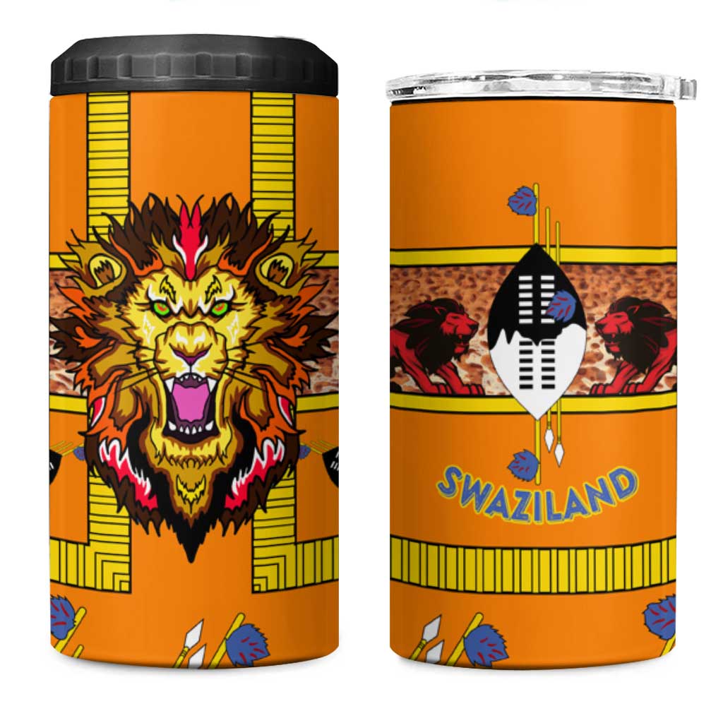 Swaziland Eswatini 4 in 1 Can Cooler Tumbler Lion Shield and Leopard Print Tribal Design