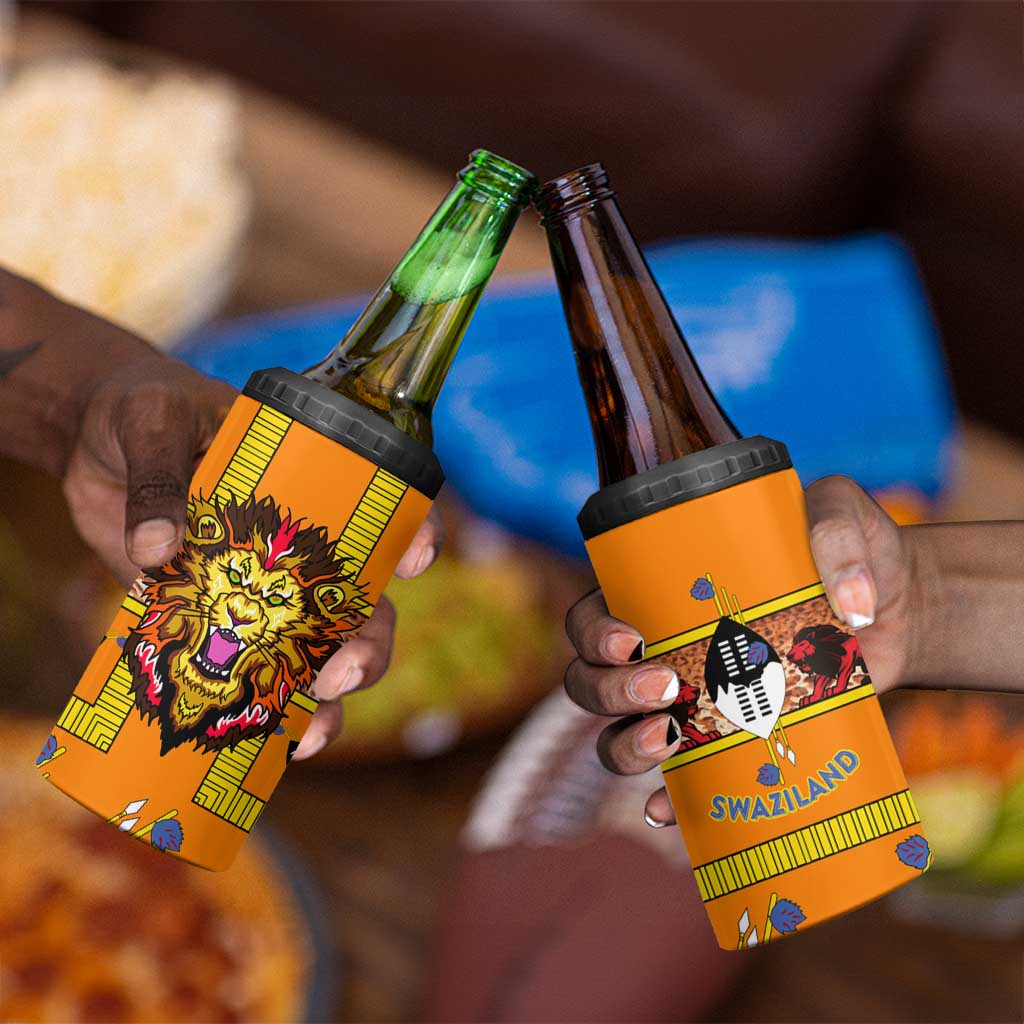 Swaziland Eswatini 4 in 1 Can Cooler Tumbler Lion Shield and Leopard Print Tribal Design
