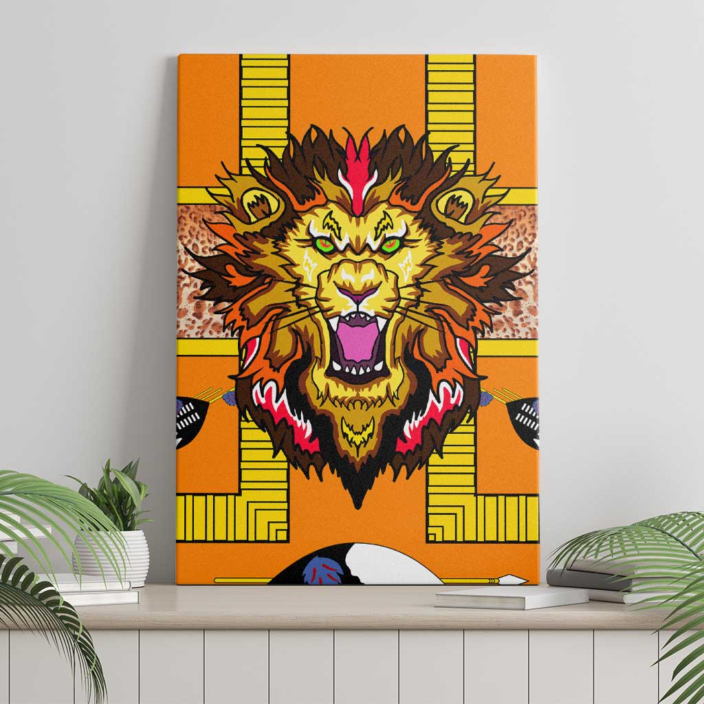 Swaziland Eswatini Canvas Wall Art Lion Shield and Leopard Print Tribal Design