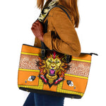 Swaziland Eswatini Leather Tote Bag Lion Shield and Leopard Print Tribal Design