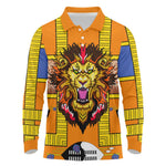 Swaziland Eswatini Long Sleeve Polo Shirt Lion Shield and Leopard Print Tribal Design