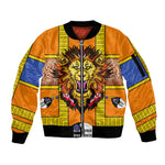 Swaziland Eswatini Sleeve Zip Bomber Jacket Lion Shield and Leopard Print Tribal Design