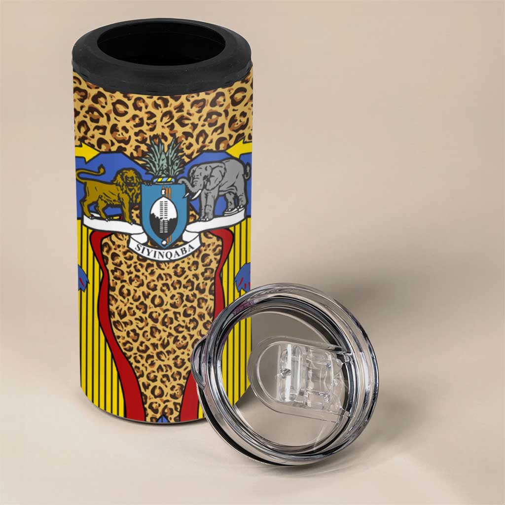Swaziland Eswatini 4 in 1 Can Cooler Tumbler Coat of Arms Lion Elephant Shield Leopard Print Design