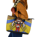 Swaziland Eswatini Leather Tote Bag Coat of Arms Lion Elephant Shield Leopard Print Design