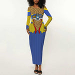 Swaziland Eswatini Long Sleeve Bodycon Dress Coat of Arms Lion Elephant Shield Leopard Print Design TS04