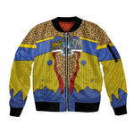 Swaziland Eswatini Sleeve Zip Bomber Jacket Coat of Arms Lion Elephant Shield Leopard Print Design