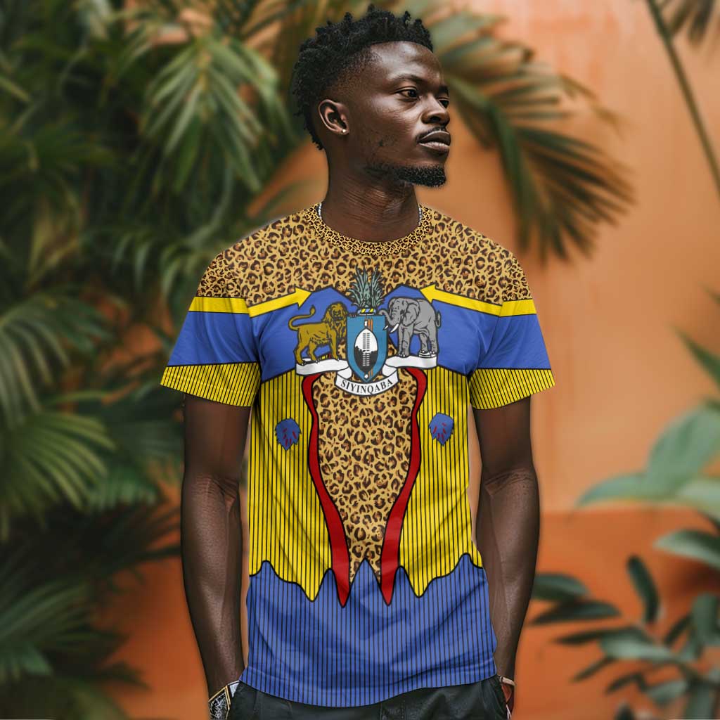 Swaziland Eswatini T shirt Coat of Arms Lion Elephant Shield Leopard Print Design