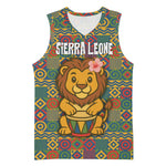 Sierra Leone Basketball Jersey - Cute Lion Playing Djembe Drum and Tribal Pattern Design - African Pride