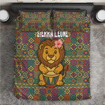 Sierra Leone Bedding Set - Cute Lion Playing Djembe Drum and Tribal Pattern Design
