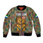 Sierra Leone Bomber Jacket - Cute Lion Playing Djembe Drum and Tribal Pattern Design