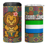 Sierra Leone 4 in 1 Can Cooler Tumbler - Cute Lion Playing Djembe Drum and Tribal Pattern Design