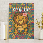 Sierra Leone Canvas Wall Art - Cute Lion Playing Djembe Drum and Tribal Pattern Design