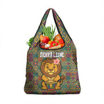 Sierra Leone Grocery Bag - Cute Lion Playing Djembe Drum and Tribal Pattern Design