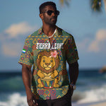 Sierra Leone Hawaiian Shirt - Cute Lion Playing Djembe Drum and Tribal Pattern Design