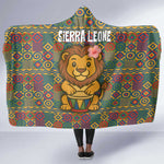Sierra Leone Hooded Blanket - Cute Lion Playing Djembe Drum and Tribal Pattern Design
