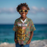 Sierra Leone Kid Hawaiian Shirt - Cute Lion Playing Djembe Drum and Tribal Pattern Design