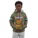 Sierra Leone Kid Hoodie - Cute Lion Playing Djembe Drum and Tribal Pattern Design