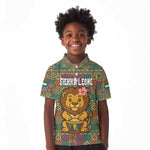 Sierra Leone Kid Polo Shirt - Cute Lion Playing Djembe Drum and Tribal Pattern Design