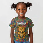 Sierra Leone Kid T shirt - Cute Lion Playing Djembe Drum and Tribal Pattern Design