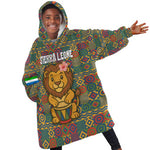 Sierra Leone Kid Wearable Blanket Hoodie - Cute Lion Playing Djembe Drum and Tribal Pattern Design