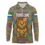 Sierra Leone Long Sleeve Polo Shirt - Cute Lion Playing Djembe Drum and Tribal Pattern Design