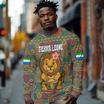 Sierra Leone Long Sleeve Shirt - Cute Lion Playing Djembe Drum and Tribal Pattern Design