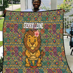 Sierra Leone Quilt - Cute Lion Playing Djembe Drum and Tribal Pattern Design