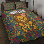Sierra Leone Quilt Bed Set - Cute Lion Playing Djembe Drum and Tribal Pattern Design