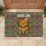 Sierra Leone Rubber Doormat - Cute Lion Playing Djembe Drum and Tribal Pattern Design