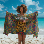 Sierra Leone Sarong - Cute Lion Playing Djembe Drum and Tribal Pattern Design
