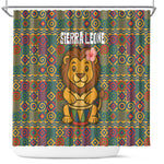 Sierra Leone Shower Curtain - Cute Lion Playing Djembe Drum and Tribal Pattern Design