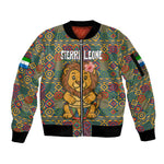 Sierra Leone Sleeve Zip Bomber Jacket - Cute Lion Playing Djembe Drum and Tribal Pattern Design