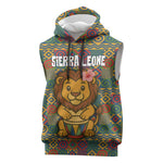 Sierra Leone Sleeveless Hoodie - Cute Lion Playing Djembe Drum and Tribal Pattern Design - African Pride