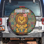 Sierra Leone Spare Tire Cover - Cute Lion Playing Djembe Drum and Tribal Pattern Design
