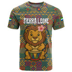 Sierra Leone T shirt - Cute Lion Playing Djembe Drum and Tribal Pattern Design