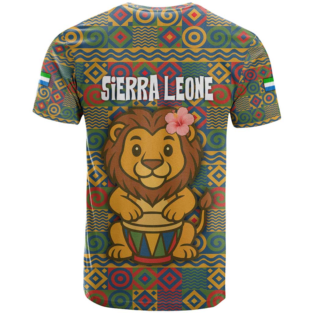 Sierra Leone T shirt - Cute Lion Playing Djembe Drum and Tribal Pattern Design