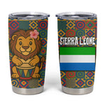 Sierra Leone Tumbler Cup - Cute Lion Playing Djembe Drum and Tribal Pattern Design