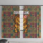Sierra Leone Window Curtain - Cute Lion Playing Djembe Drum and Tribal Pattern Design