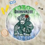 Sierra Leone Beach Blanket - Tribal Chimpanzee Design and Green Blue Gradient Pattern