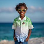 Sierra Leone Kid Hawaiian Shirt - Tribal Chimpanzee Design and Green Blue Gradient Pattern